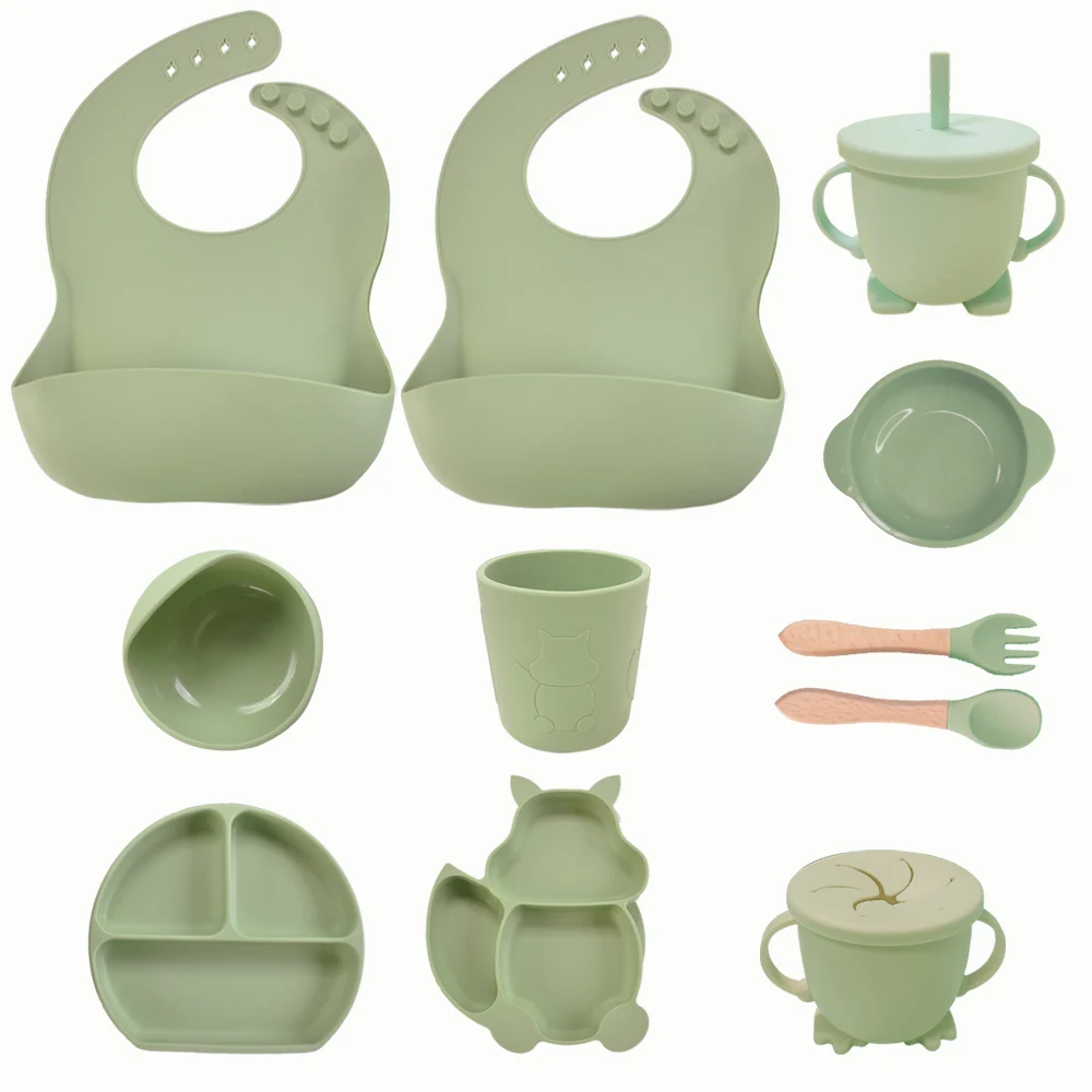 Подарочные тарелки для закусок без бисфенола А, 3 шт., вилка, ложка, нагрудник, набор еды, медведь, силиконовая чаша для кормления, Детские Ложки