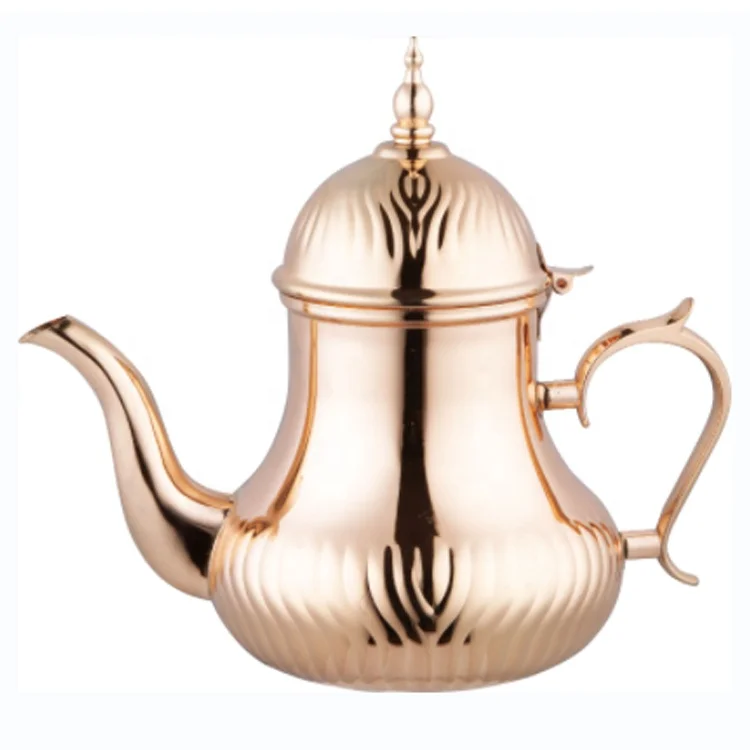 Oriental Rose Gold Chrome Plated Tea Pot 0.8L 1.2L 1.6L 2.0L  Stainless Steel Coffee Cooking Pot Metal Inox Moroccan Teapot