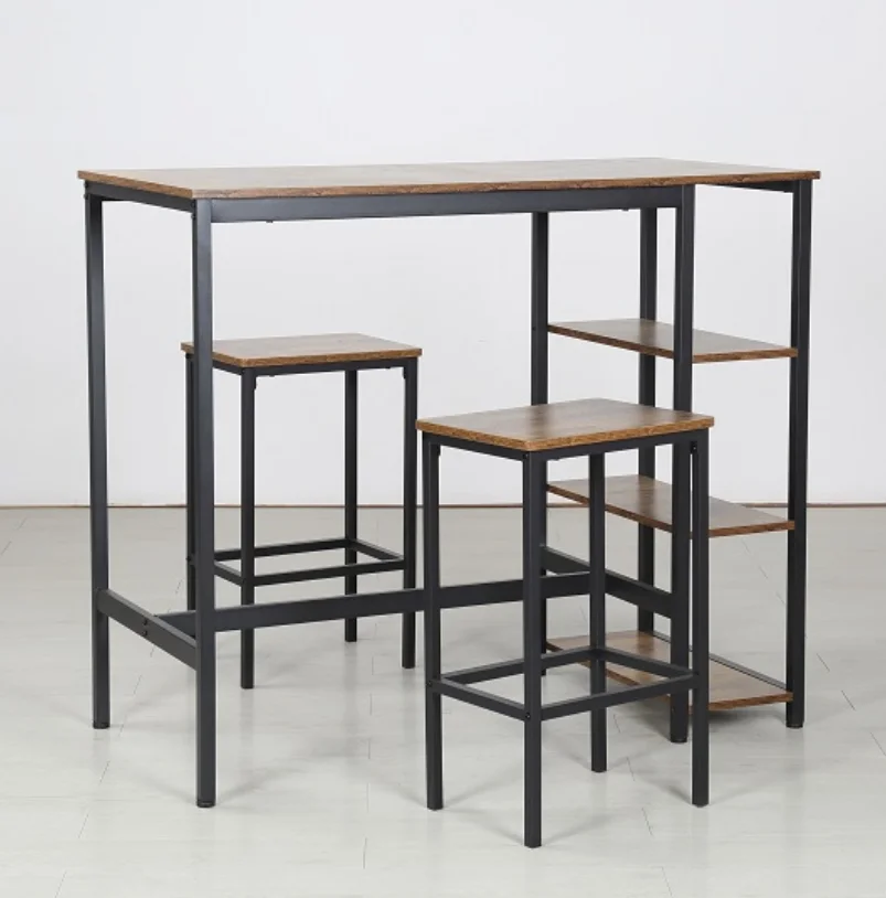 Деревянный барный стол с 2 стульями, металлический деревянный для комнатной гостиной