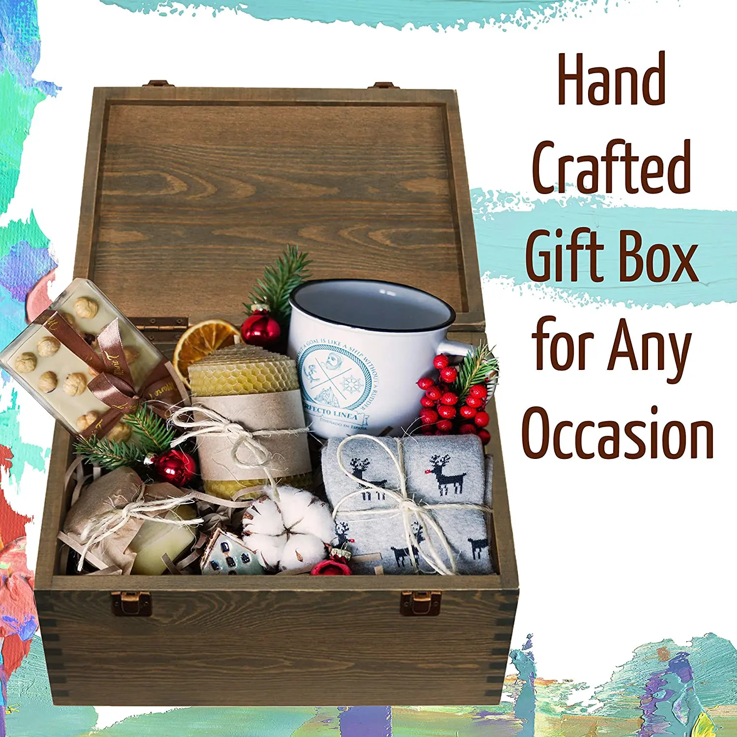 Hinged Lid, 2 Clasps, Heavy-Duty Thick Pine Wooden DIY Storage Box Extra Large Unfinished Pine Wood Box