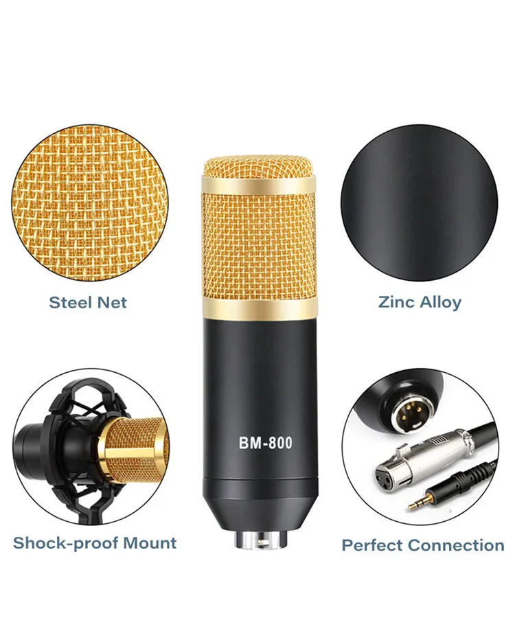 
BM800 bm 800 Studio Condenser Microphone Bundle V8 Sound Card set for webcast live Studio Recording Singing Broadcasting bm-800 