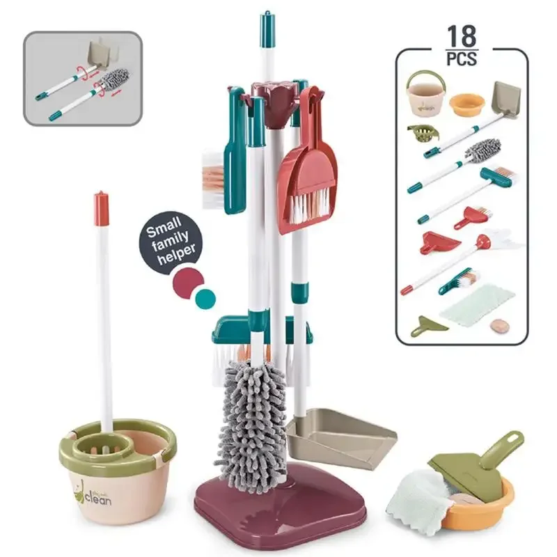 Playful Kids Cleaning Set Housekeeping Pretend Play Cleaning Toys Gift For Toddlers Include Broom Mop Duster Dustpan Brushes Rag