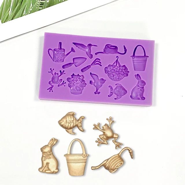 s75g frog bunny bucket fish animal garden Silicone Mold Sugarcraft mould DIY Chocolate Baking Tools Cake Fondant tool Decoration