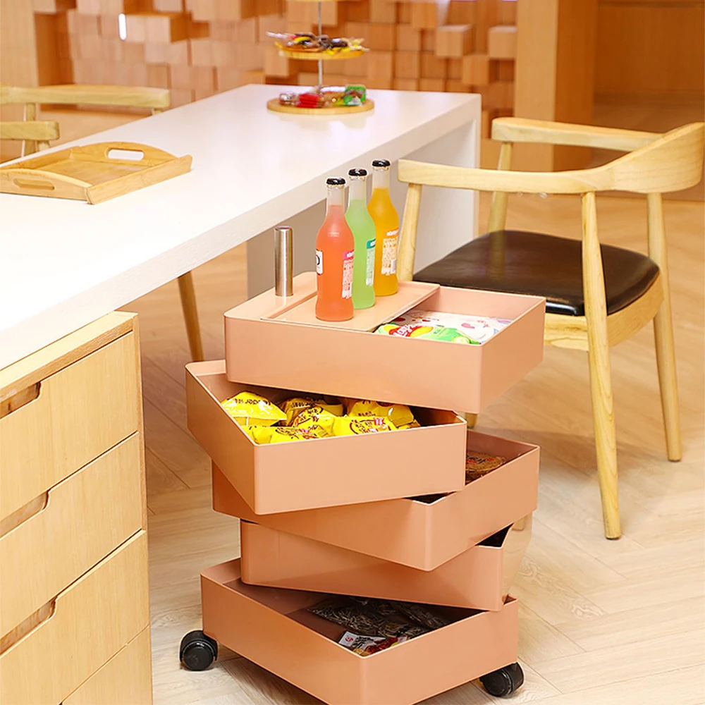Nordic Multi Function 360 Degree Rotation Movable Plastic Storage Drawers on wheels  With 5 Filling Draw