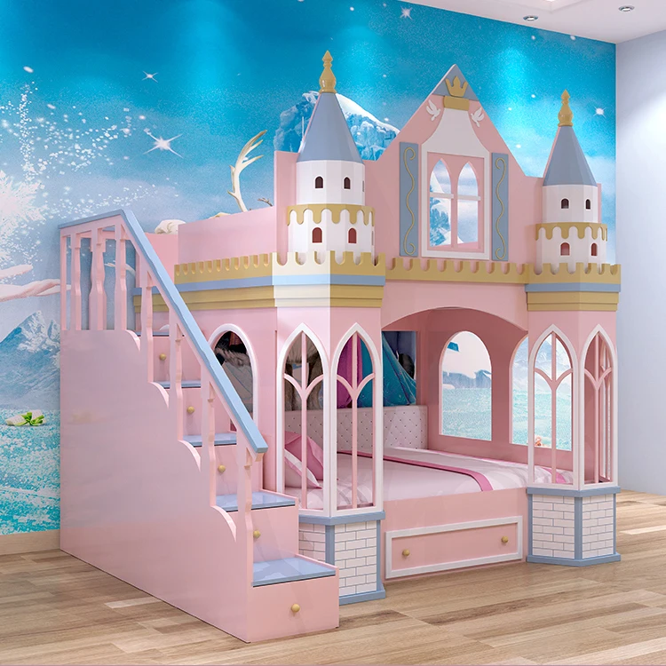 Craftsman Modern Creative Princess Solid Wood Girl Dream Castle Bed Luxury Childlike Solid Wood Girl Child Bunk Bed Europe 1 Set