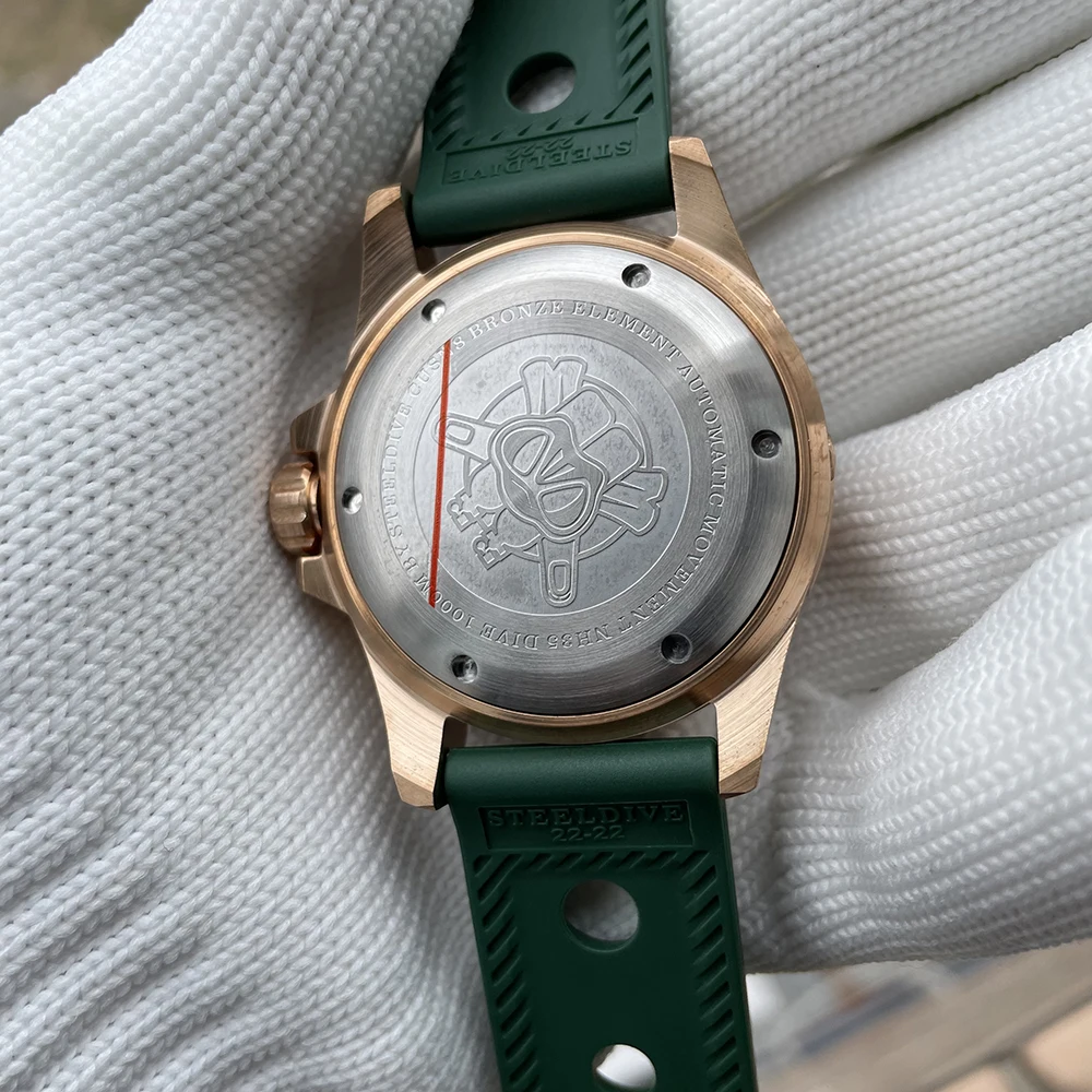 Часы Steeldive SD1943S мужские Супер Светящиеся большие размеры 45 мм твердый бронзовый корпус зеленый циферблат для дайвинга C3 100ATM