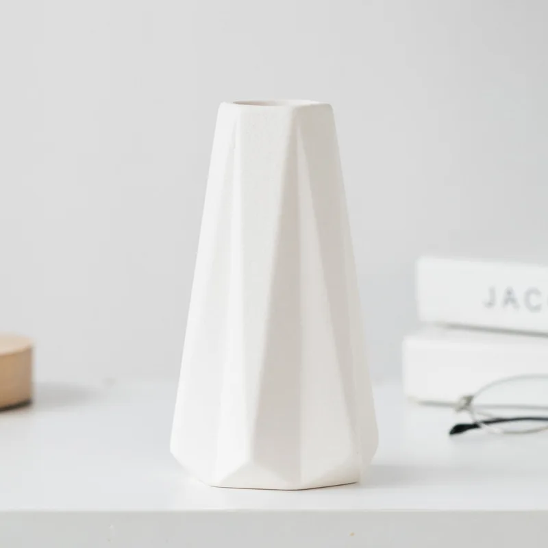 
Rough Pottery Diamond Origami Ceramic Vase Wide Mouth Morandi Simple Modern Living Room TV Cabinet Home Furnishings 