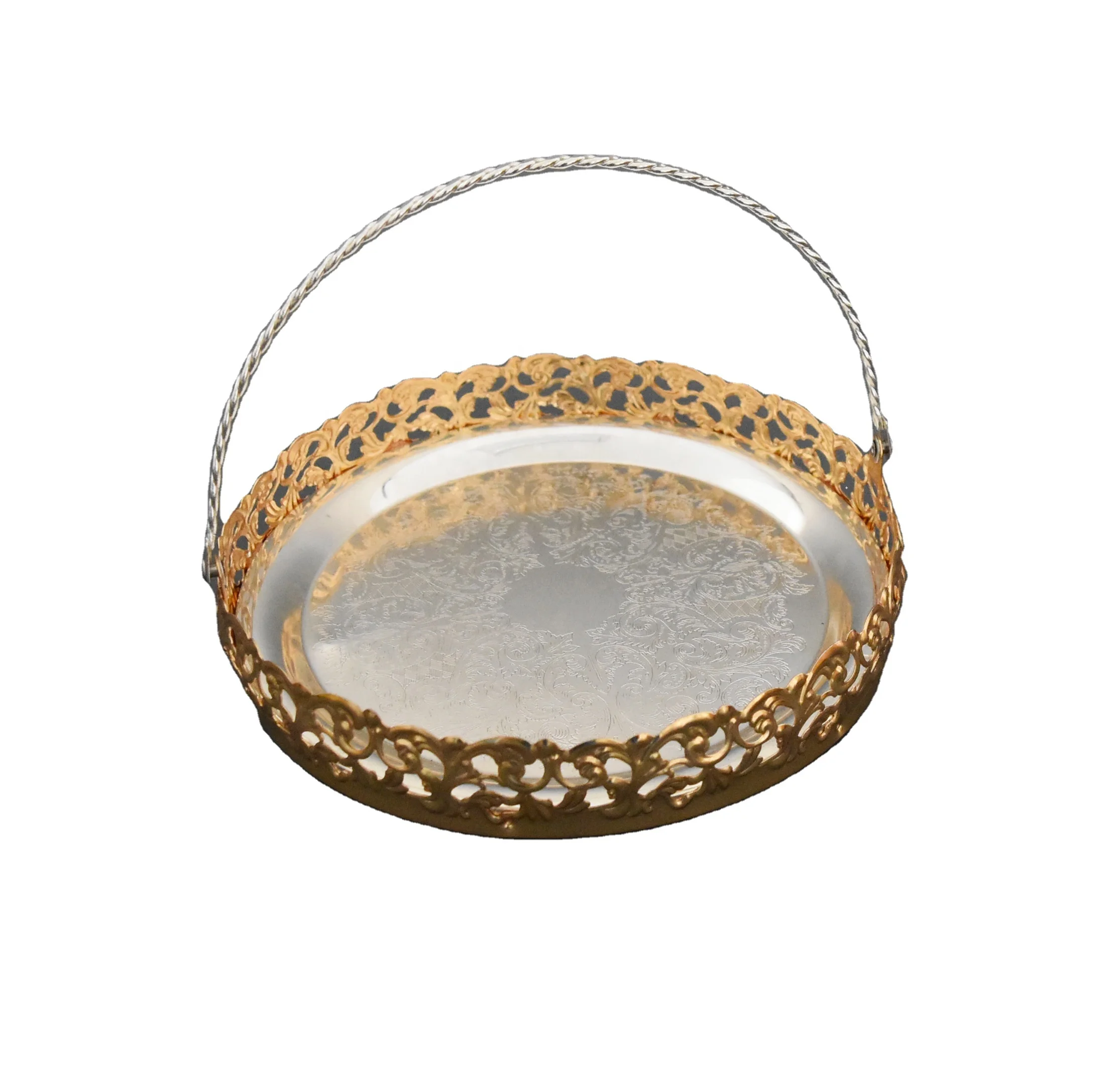 Diwali Return Gifts Hamper New Design of Portable Fruit Tray for Wedding German Silver Decor Metal Wedding Cake Dish