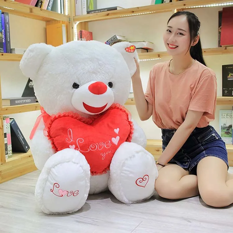 Wholesale valentine giant handmade white red teddy bear plush stuffed toy doll for girls