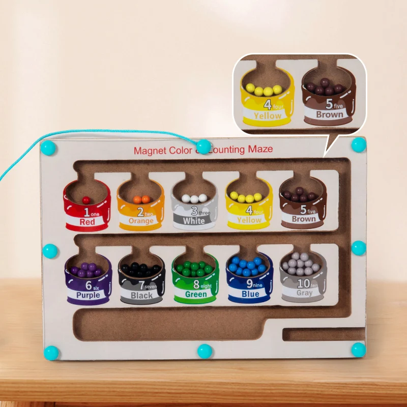 Montessori Wooden Color Number Magnet Maze Puzzle Matching Game Board Learn Early Educational Toys For Kids Boys Girls Wholesale