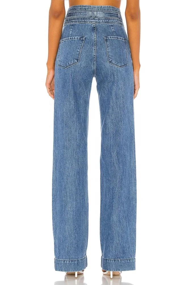 Fashion design high waist wide leg women denim baggy jeans with belt