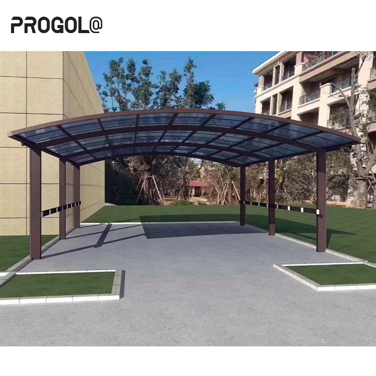 Progola Outdoor Waterproof Carport Double Two Car Shelter Modern Design Garages Aluminum Frame Carport With Polycarbonate Roof