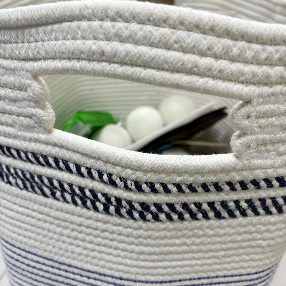 collapsible cotton rope Dirty Clothes Hamper baby toy bin rope blankets basket Large Woven Rope Tall Laundry Basket with Handles