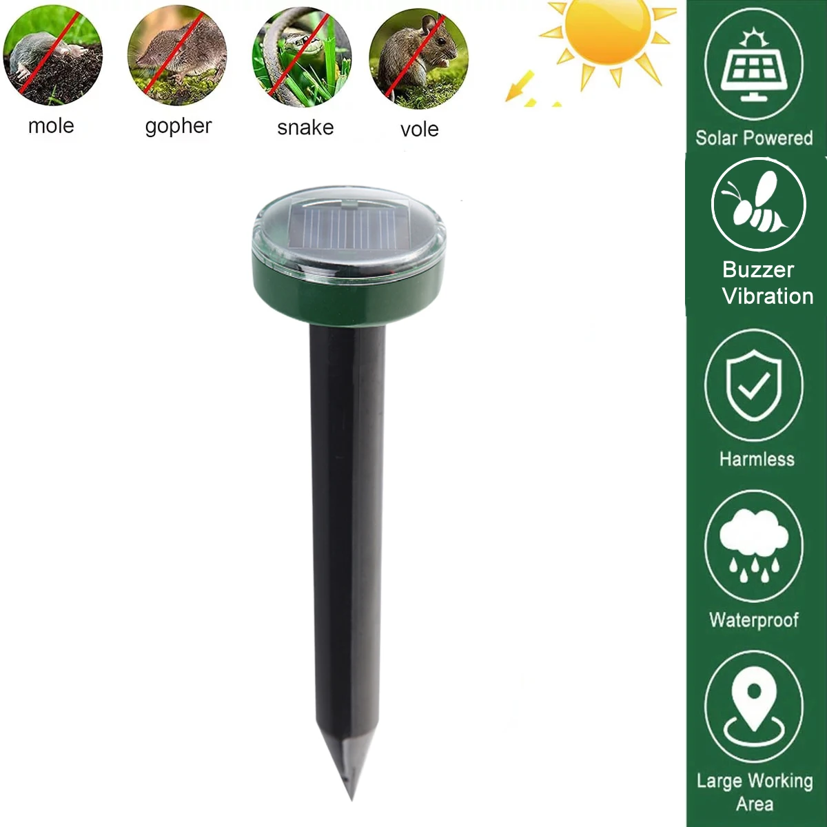 Weather Proof Vibration Buzzer Animal Gopher Snake Mice Rat Repeller Solar Powered Mole Chaser