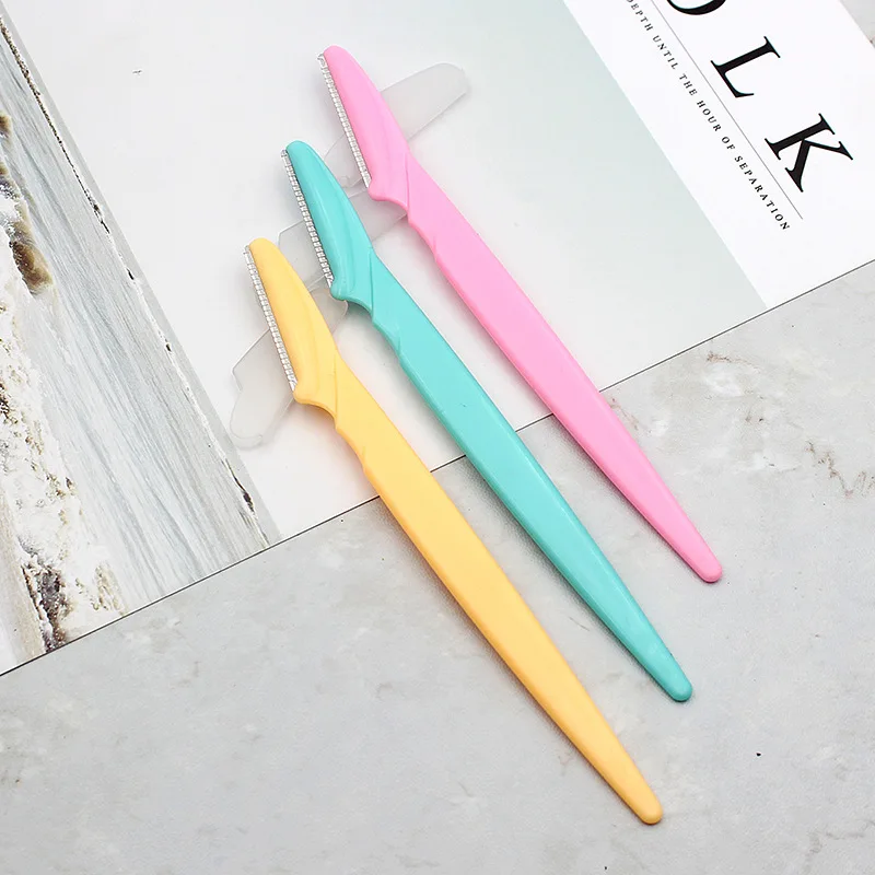 Триммер для бровей, средство для удаления волос, бритва для бровей на лице, лезвия, фиолетовые ресницы, пинцет, пластиковый пинцет, острый портативный набор для макияжа