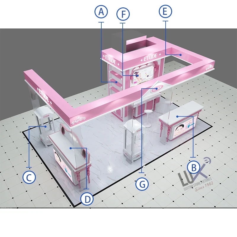 LUX Design Custom Makeup ShowCase Display Fashion Skin Care Cosmetic Kiosk For Shopping Mall