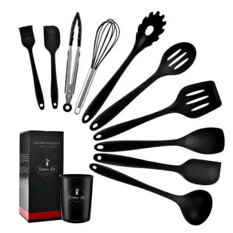 10 pieces silicone kitchen cooking utensil set with kitchen utensil holder