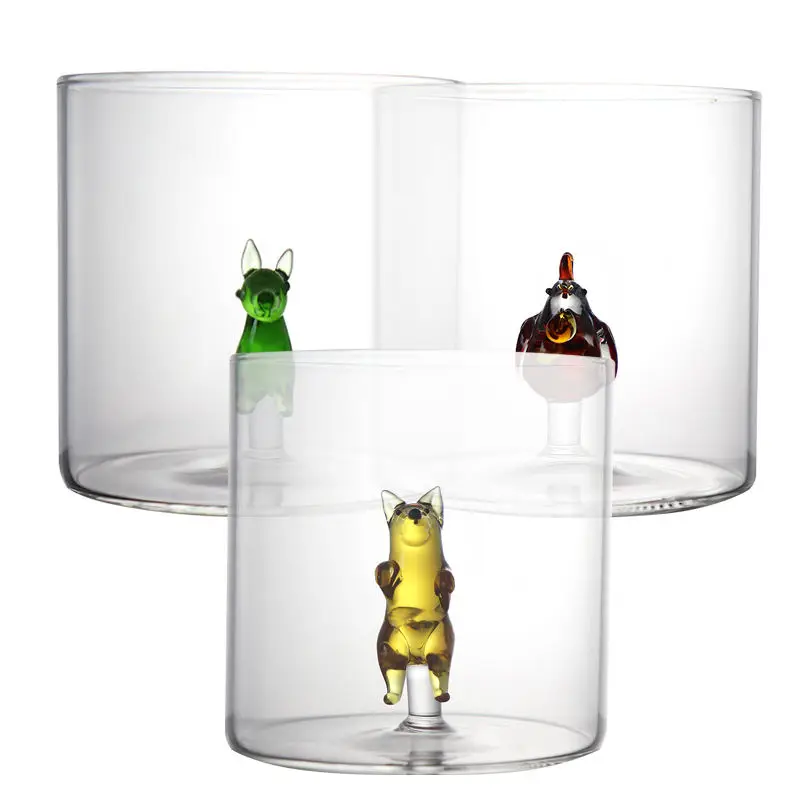 Wholesale Customized 3D Glass Coffee Mug Cartoon Borosilicate Glass Milk Cup Animal Inside Glass Mug