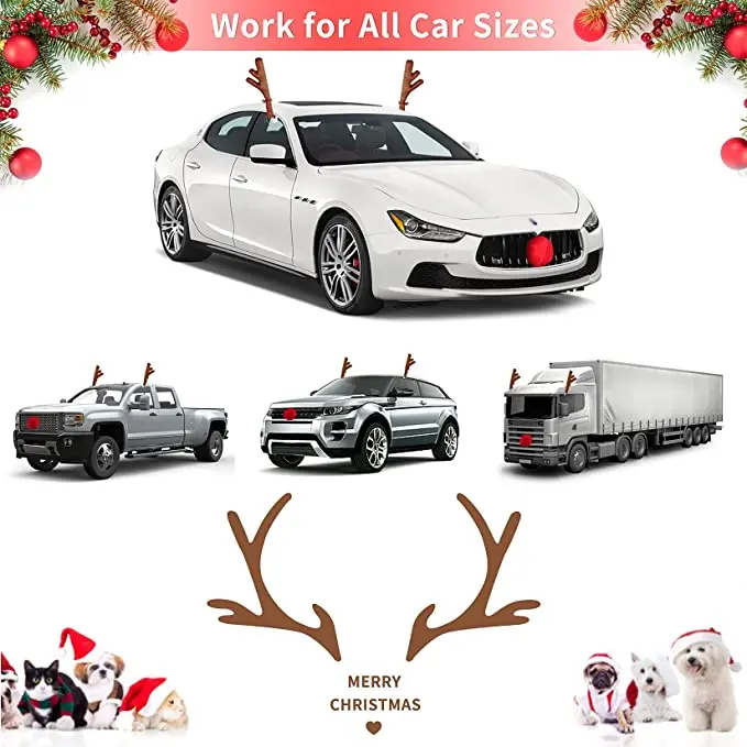 High Quality Vintage Style Christmas Reindeer Car Kit Elk Vehicle Costume Antler Nose Gift Bag Silk Material Outdoor Holidays