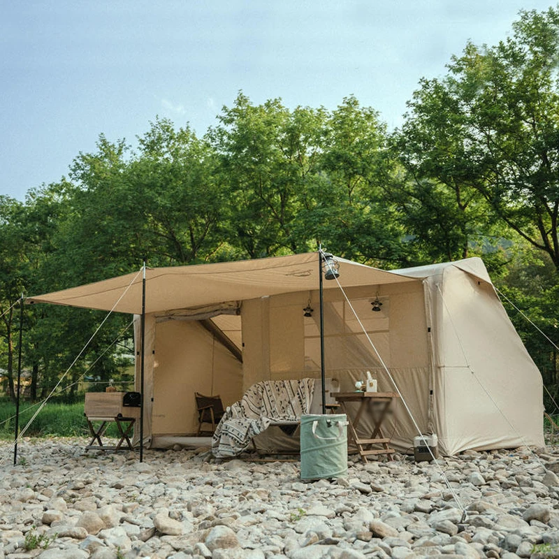 Alocs Large Glamping Cotton House Air Tent Portable 2 Bedrooms Family Camping Outdoor Inflatable Travel Tent