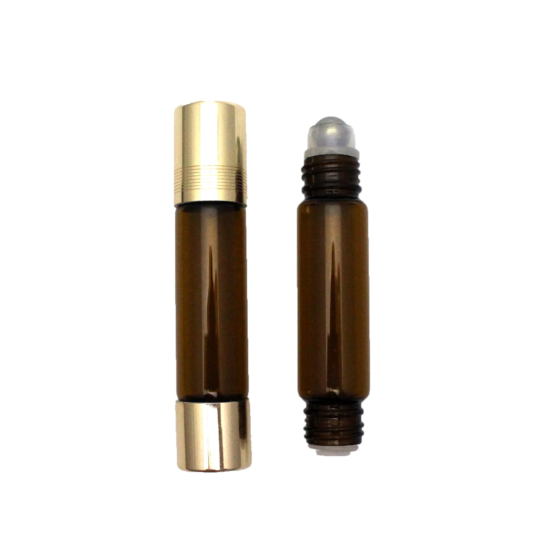 Accept customized printing 10ml amber clear essential oil refillable glass roll on flask plug double ended roller ball bottle