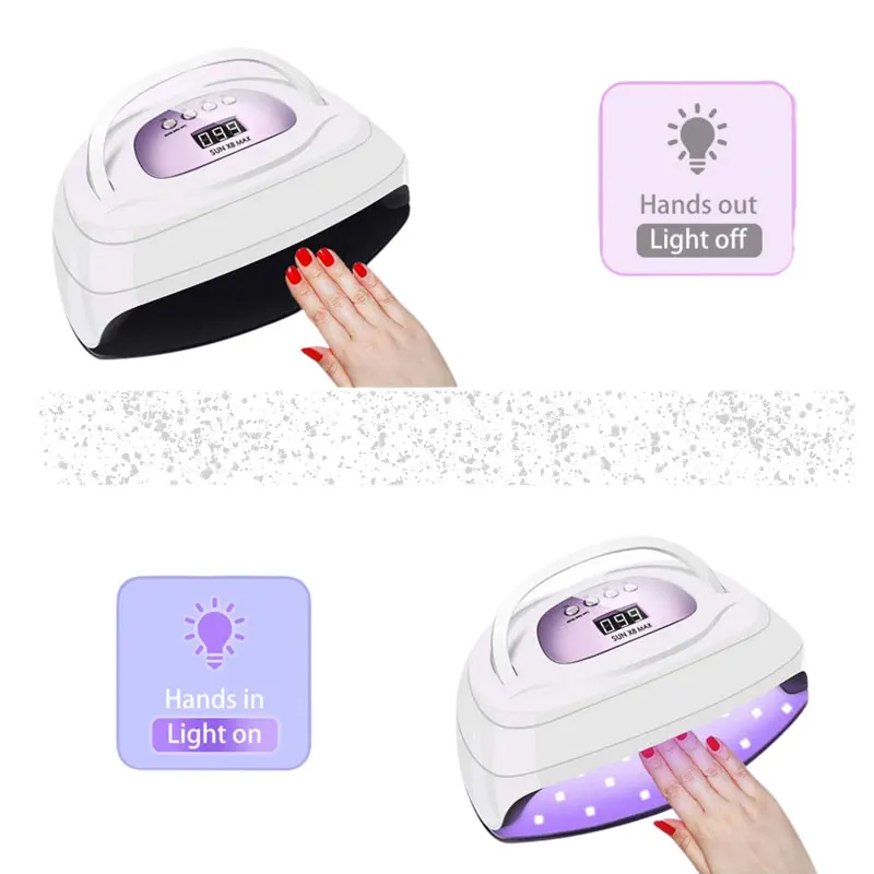 X8 PLUS 220W UV LED Nail Lamp Nail Dryer Gel Polish Curing Light Portable USB Rechargeable UV Led Nail Lamp for Manicure Pink