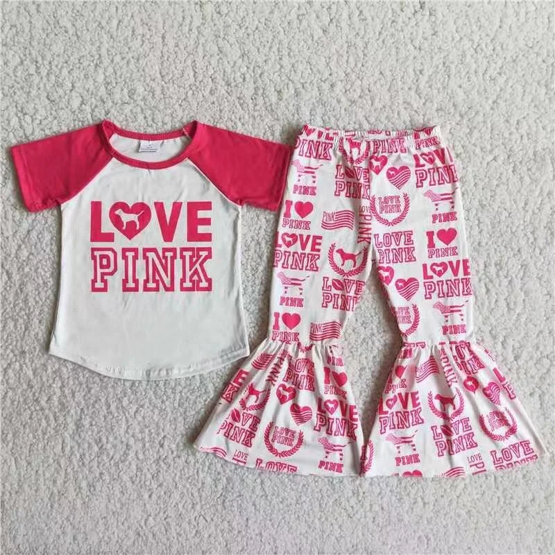 Wholesale baby girls clothes Summer Bull head short-sleeved flared pants set children clothes Boutique clothes for girls sets