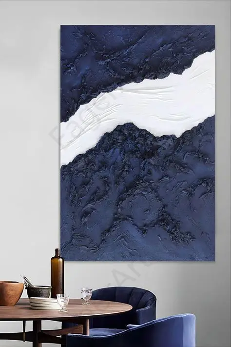 Relief Handmade Oil Paintings Acrylic Heavy Texture Artworks Modern Design Decorative Canvas Dark Blue Abstract Art Wall