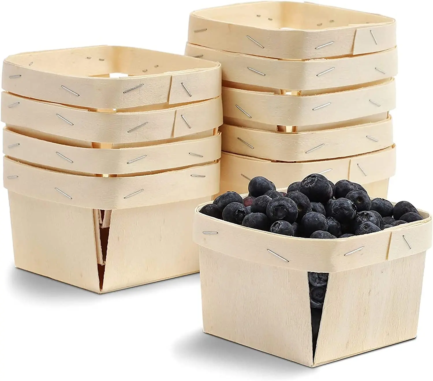 One Quart Wooden Berry Baskets 5.75-Inch Square Vented Wood Boxes for Fruit Picking