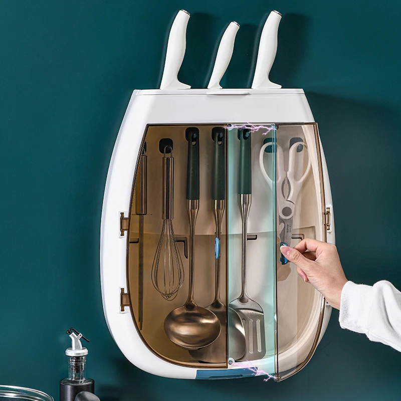  New Simple Plastic Spatula Storage Rack Kitchen Magnetic Wall Mounted Drain Knife