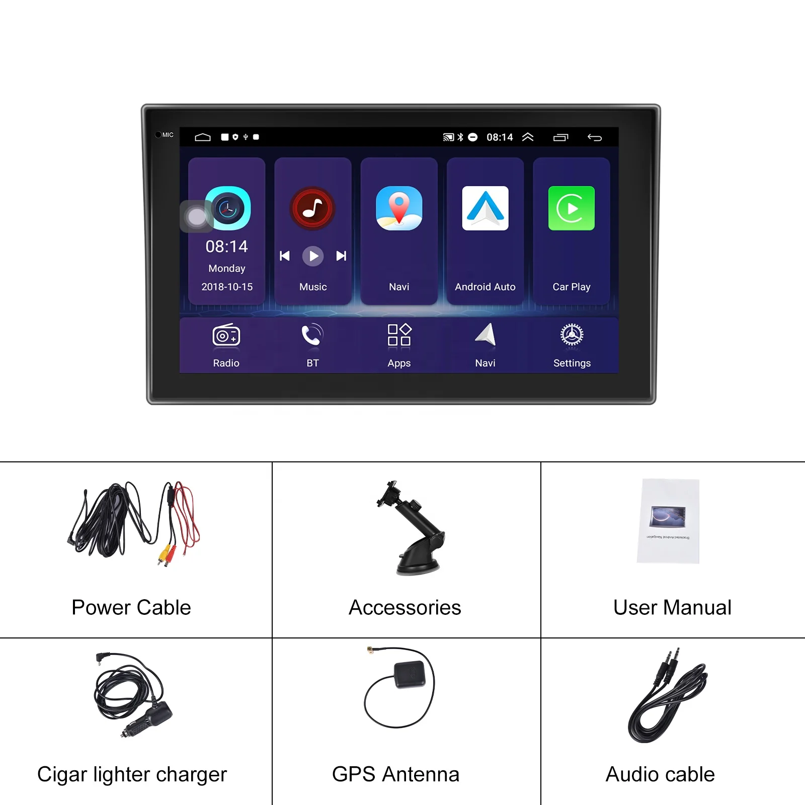 Автомагнитола Podofo 2 + 32 ГБ Android 12 с сенсорным экраном