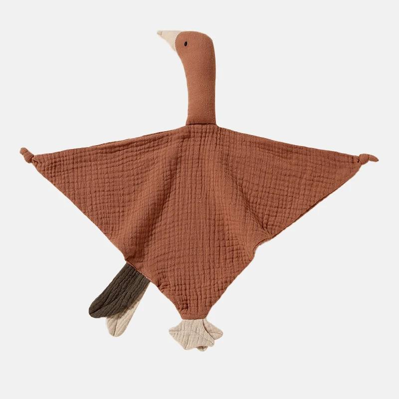 Wholesale or Custom GOTS Organic Muslin Cotton Baby Blanket with Custom Cute Goose Plush Toys Muslin Security Blanket