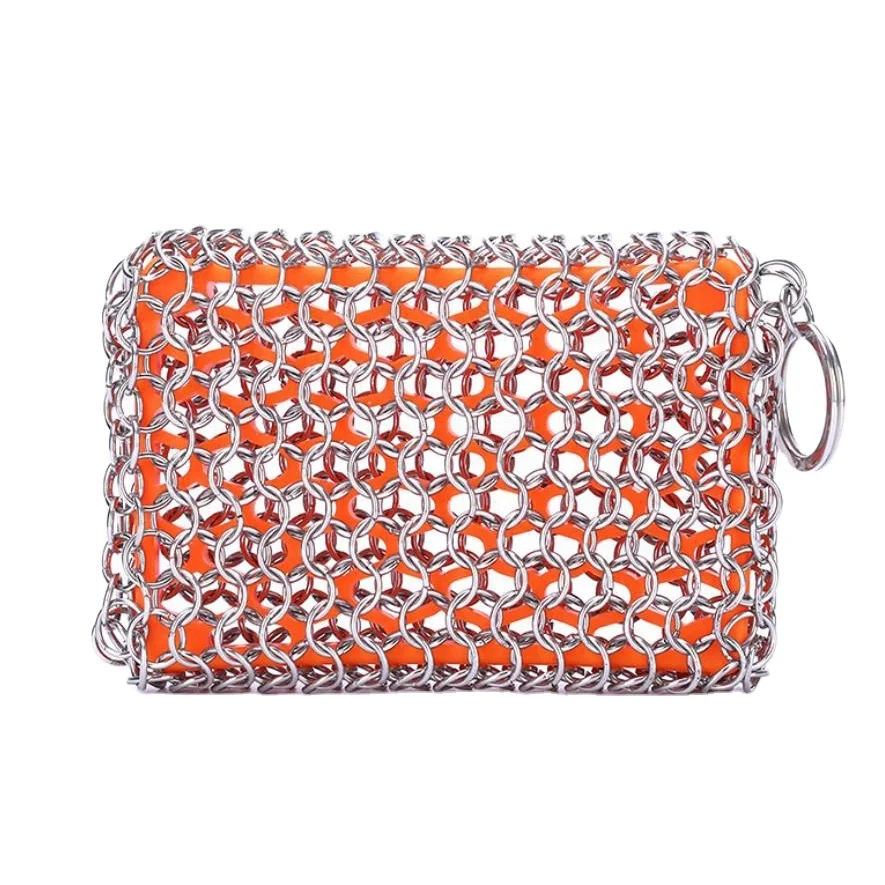 OLYO Stainless Steel Silicone Cast Iron Cleaner Chain Mail  Scrubber