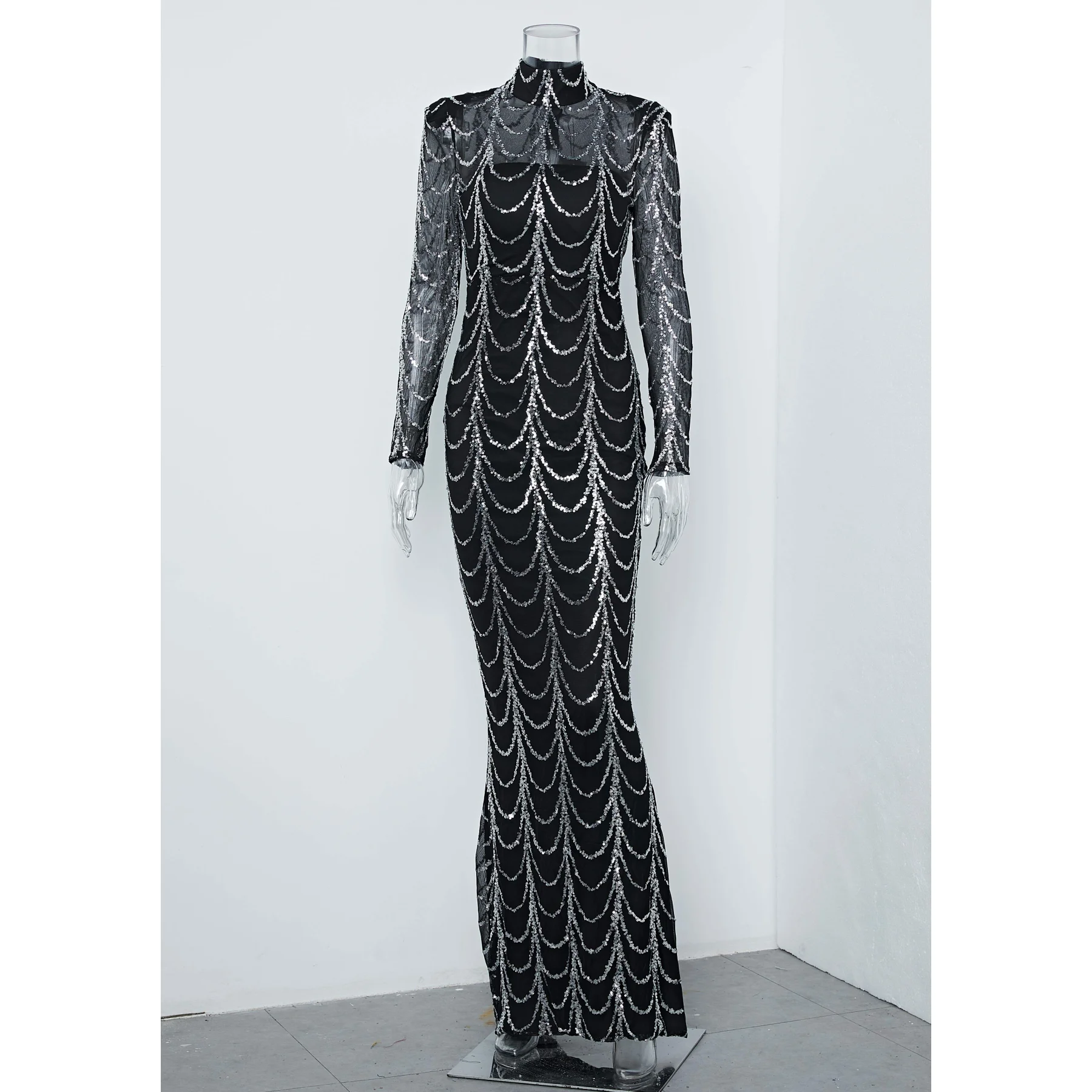 Stunning High Neck Long Sleeve Evening Gown Party Dress Islamic Women Evening Dress