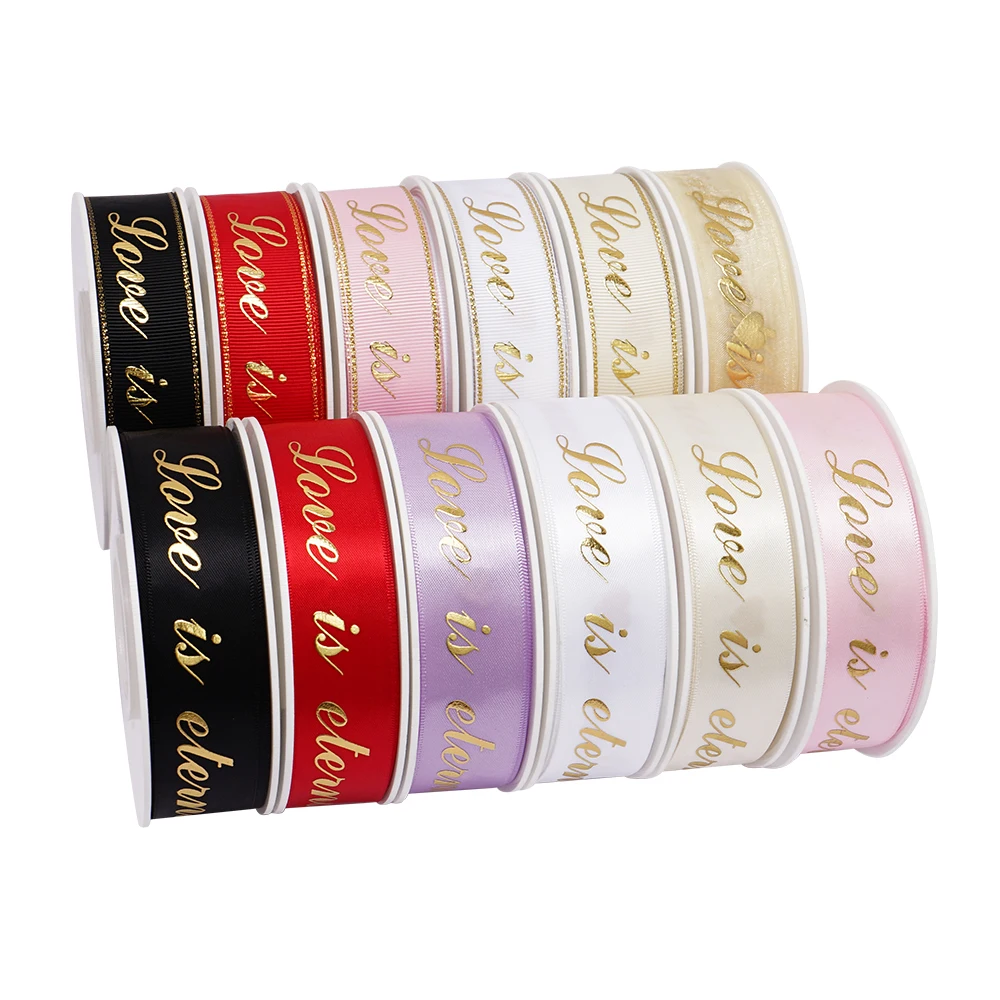 Gold Grosgrain Custom Gift Black Satin Ribbon With Logo Eid Mubarak Wedding Decoration