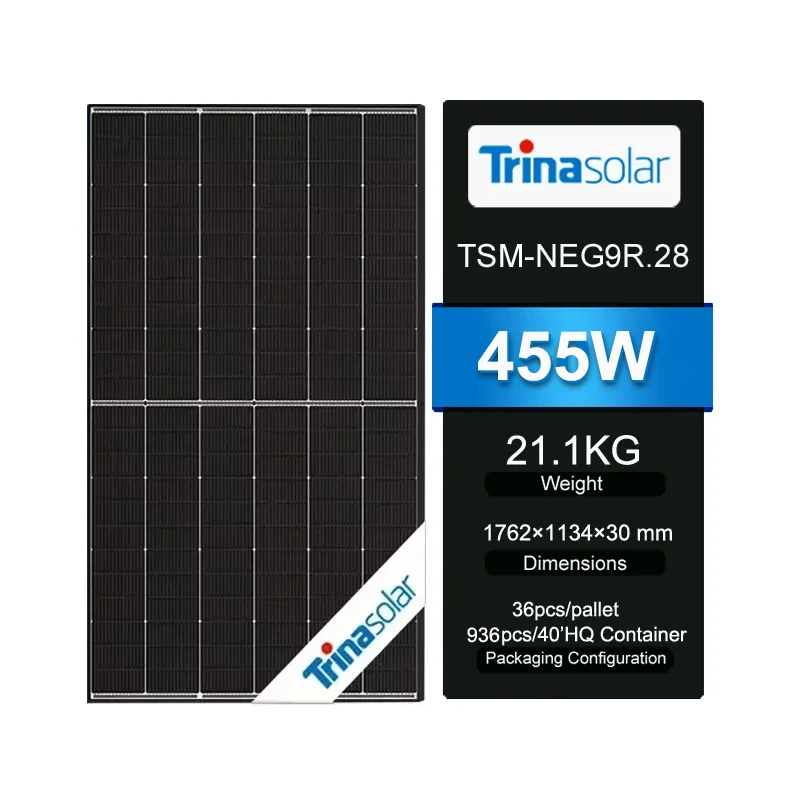 ЕС Stock Trina 455 Вт черная рамка Vertex S N-Type PV модуль 450 ватт двойные стеклянные солнечные панели для бытового использования