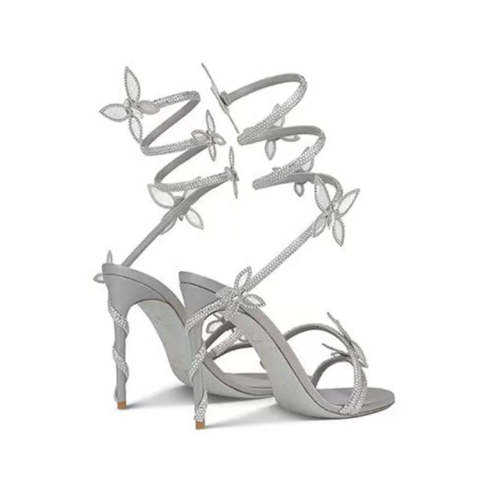 European And American Style Summer New Banquet Snake Butterfly Thin High Heel Round Toe Roman Stiletto Sandals For Women