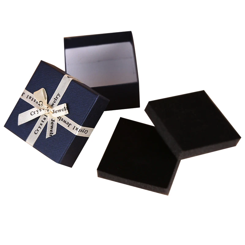 Custom Luxury Paper Gift Jewelry Accessories Packing Box Ring Gift Packaging Cardboard Box with Ribbon