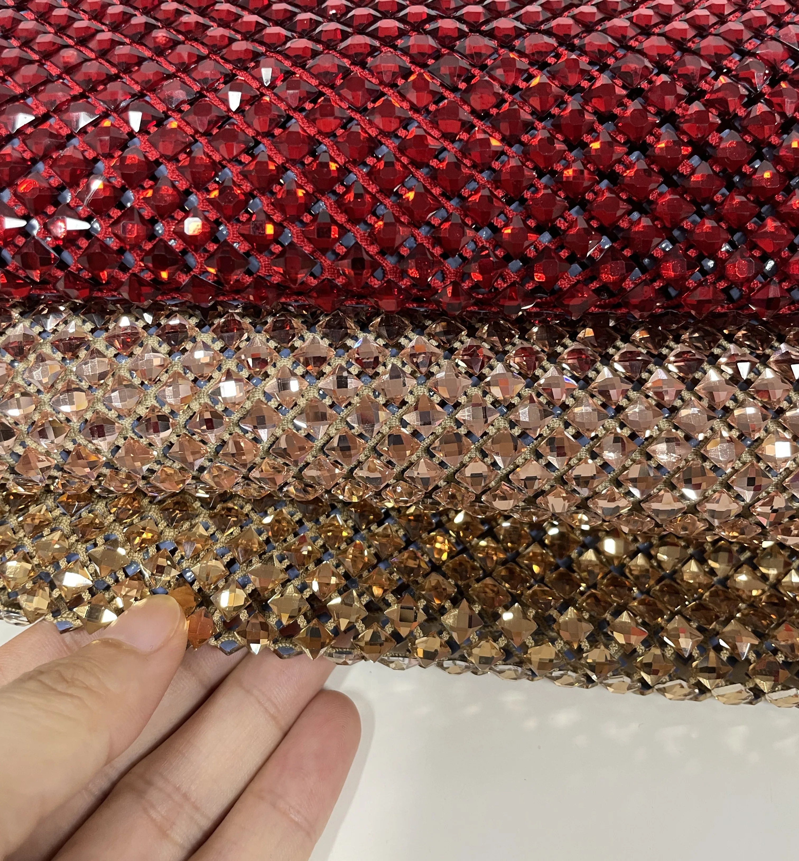 N015 Hot Bling Bling Crystal Fabric Colorful Clear Rhinestone Fishnet Fabric Stretch Rhinestone Mesh For Party Garment