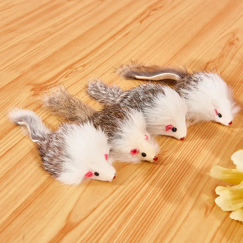 Double color long hair little mouse Rabbit skin mouse plastic teaser cat toy