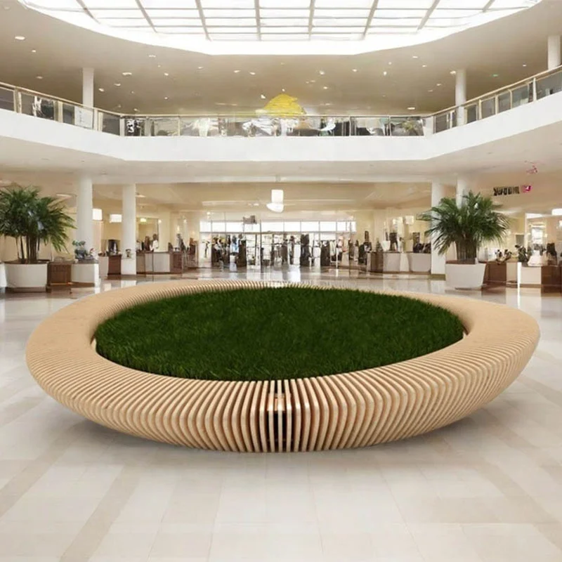 Modern Urban Space Furniture Design Wood  Planter bench Hall Round Tree Bench Parametric furniture communal waiting chair