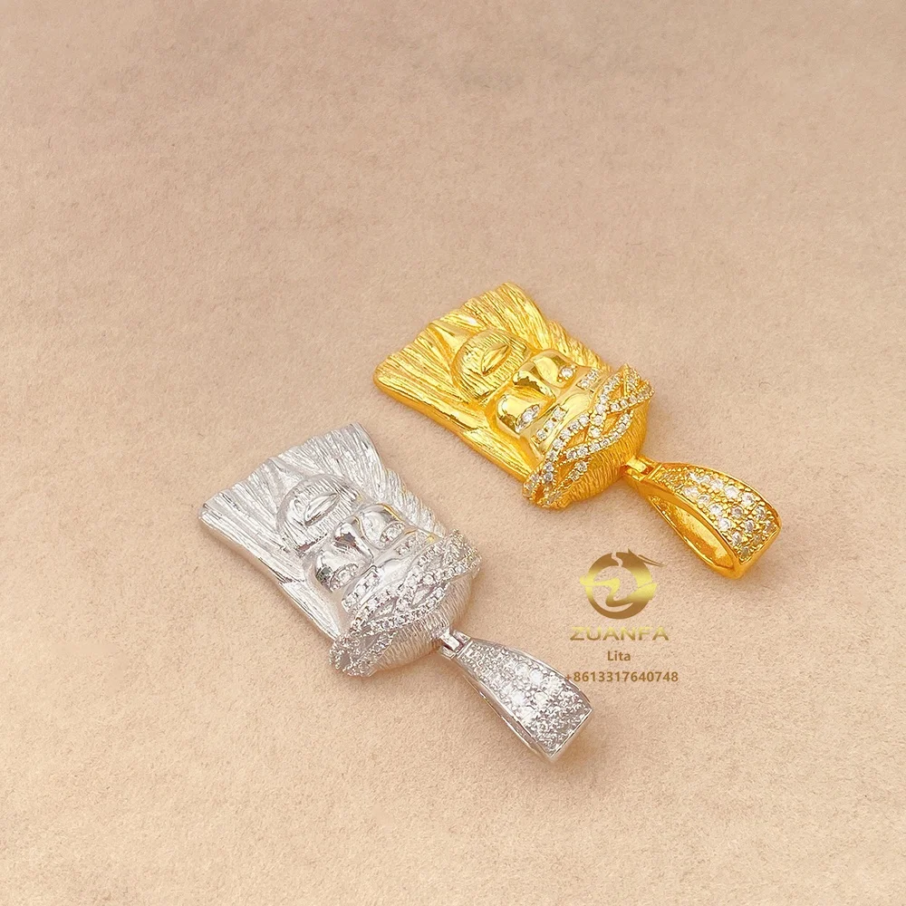 Ready to ship jesus head vvs moissanite diamond necklace pendant gold plated sterling silver moissanite pendant