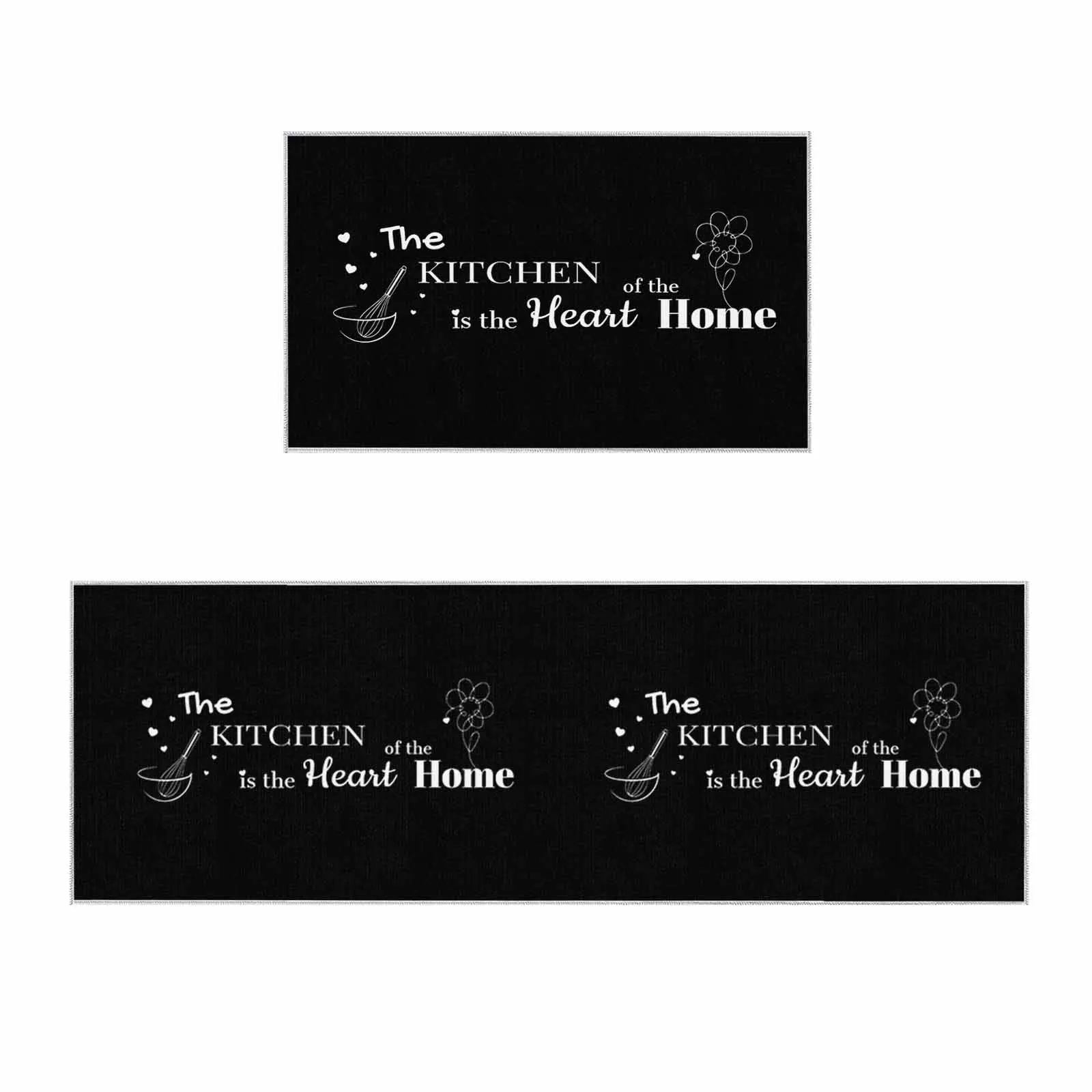 Wholesale Black and White Kitchen Cushioned Runner Rugs Non Skid Washable Microfiber mats for Kitchen Floor Decor Sets of 2pcs