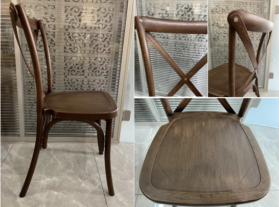 Durable Wooden Dining Chair Set Wooden Restaurant Cross Back Chairs Solid Wood Chairs for Events