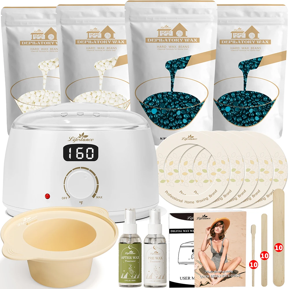 Lifestance Painless Salon Quality Depilatory Wax Heater Kit Pearl White Hair Removal  Waxing Set for Men & Women