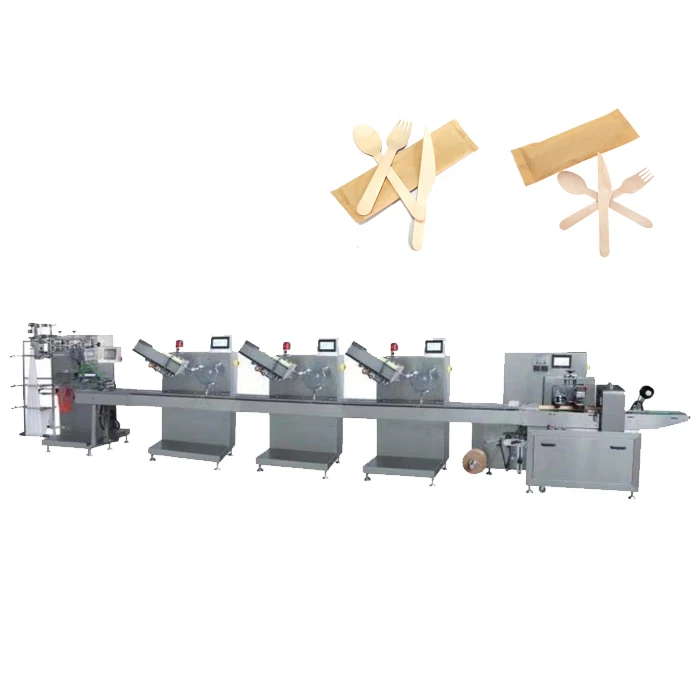 high speed automatic disposable wood spoon fork knife pillow packing machine /automatic chopsticks packaging machine
