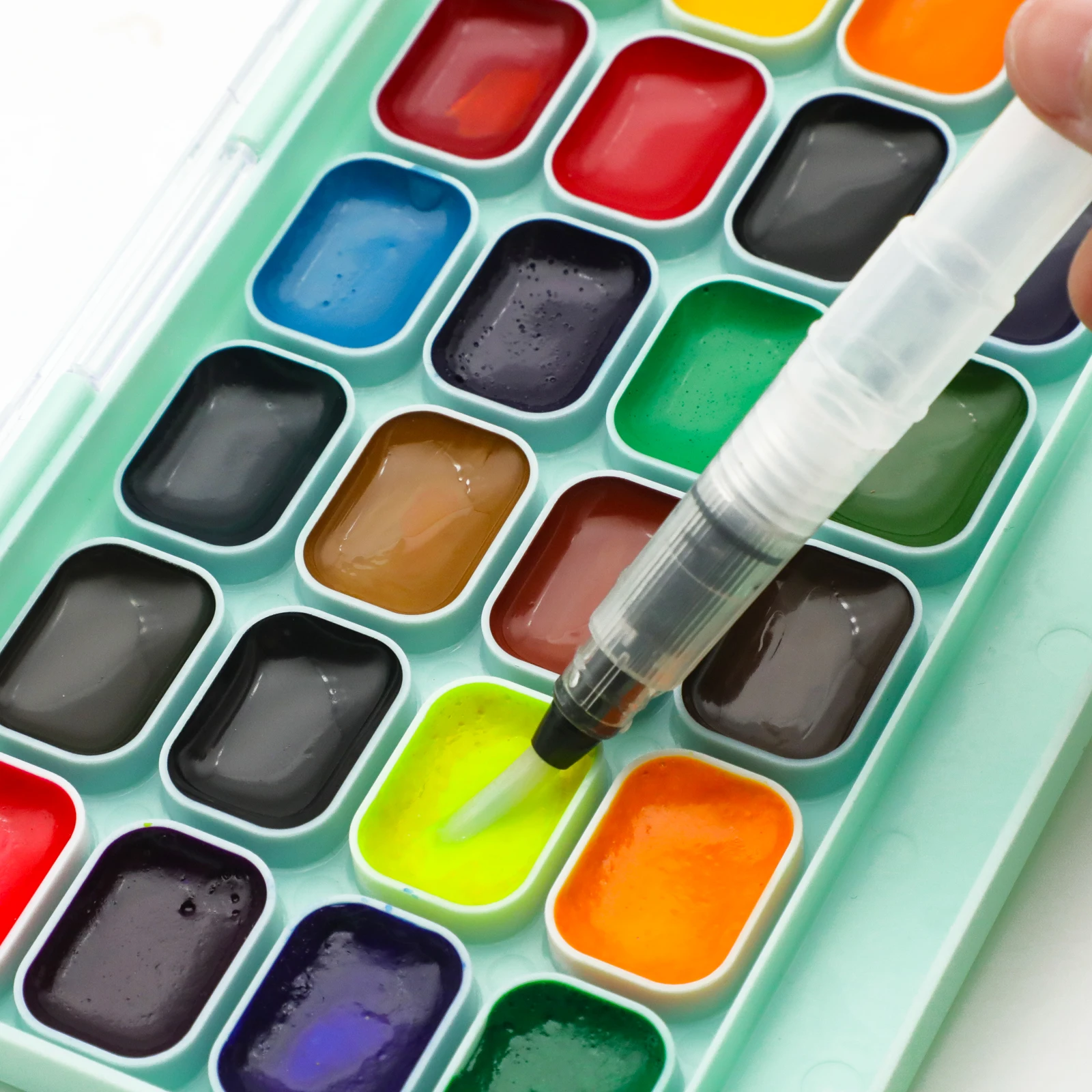 Artecho 24C basic+neon Color Portable  Semi dry Watercolor Paint Set for art supply watercolour paint