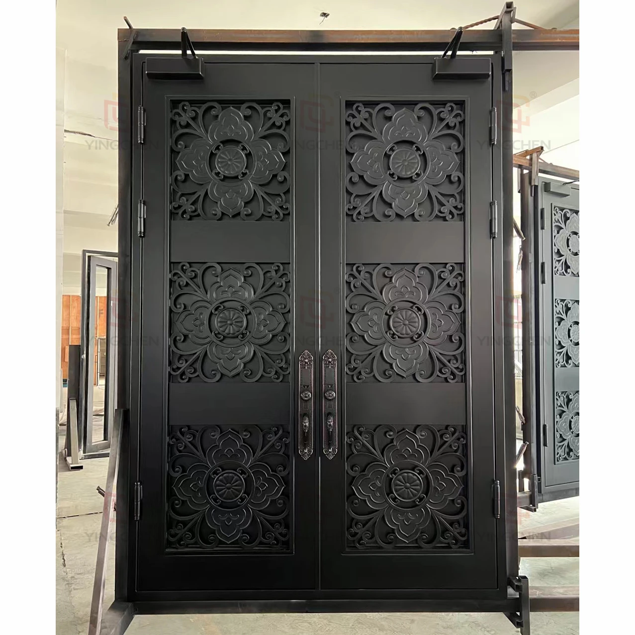 Modern Main Entrance House Security Double Front Doors Wholesale Price Exterior Wrought Iron Door