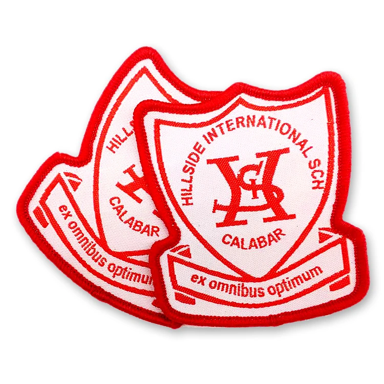 Iron on Backing Design Custom Merrow Border Weaving Brand Name Logo Clothing Badge Woven Patches