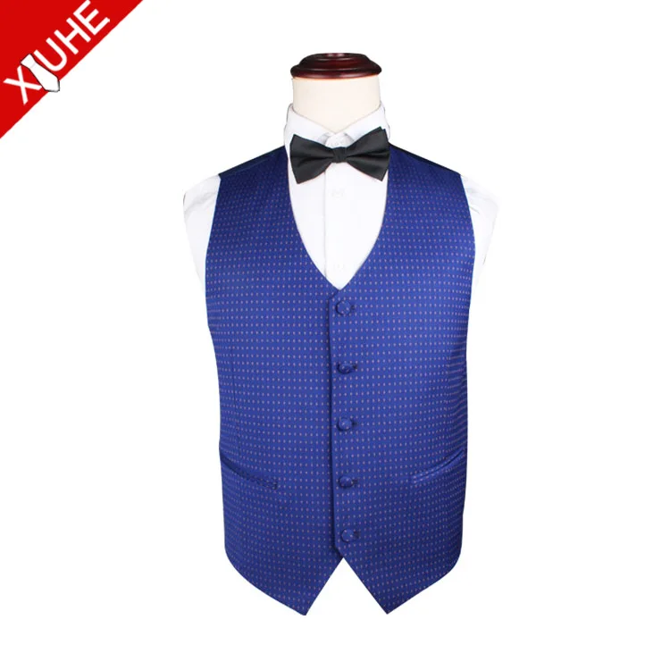 Navy Blue Dot Elegant New Design Fashion Mens Polyester Waistcoat